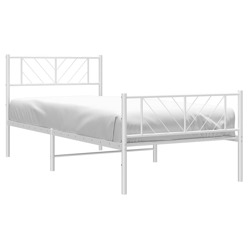 vidaXL Powder-Coated Steel Single Metal Bed Frame in White