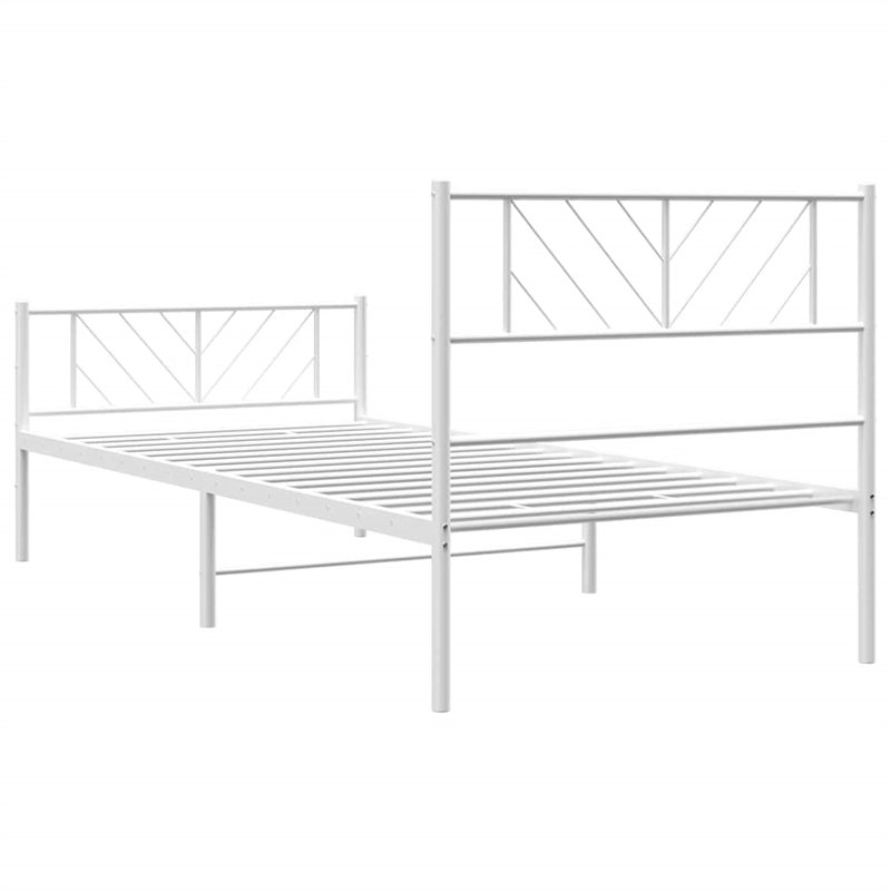 vidaXL Powder-Coated Steel Single Metal Bed Frame in White