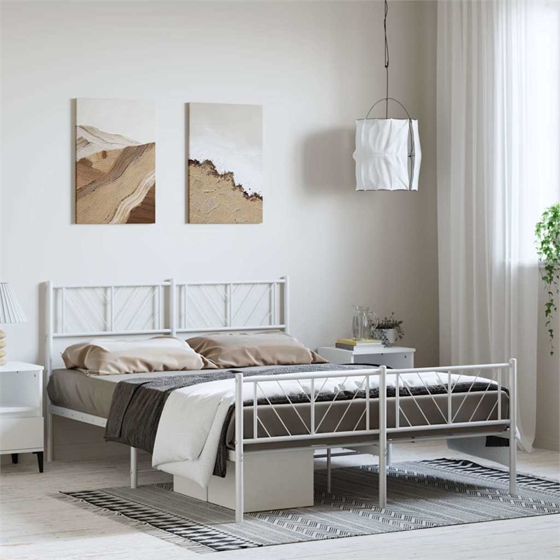 vidaXL Metal 53.1 x 74.8 Powder-Coated Steel Bed Frame in White