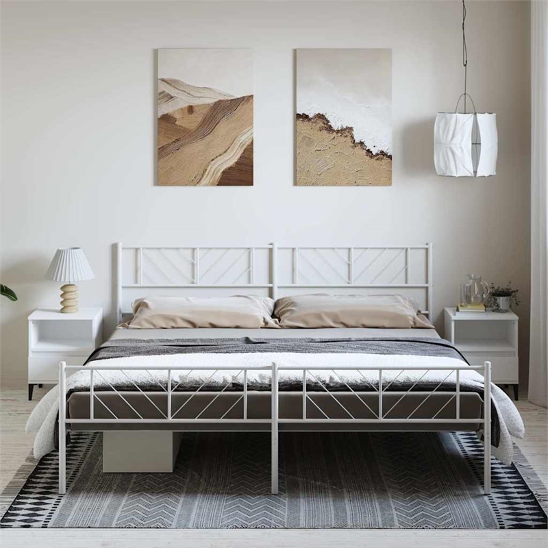 vidaXL Metal 76 x 80 Powder-Coated Steel Bed Frame in White