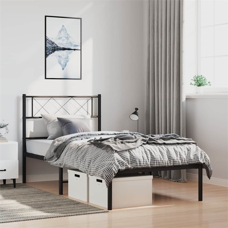 vidaXL Powder-Coated Steel Single Metal Bed Frame in Black