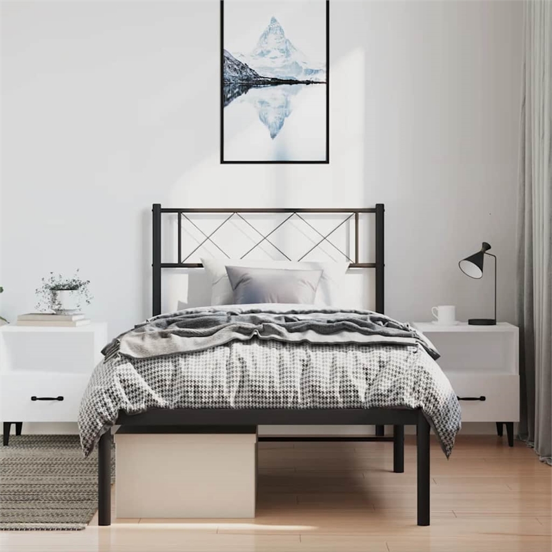 vidaXL Powder-Coated Steel Single Metal Bed Frame in Black