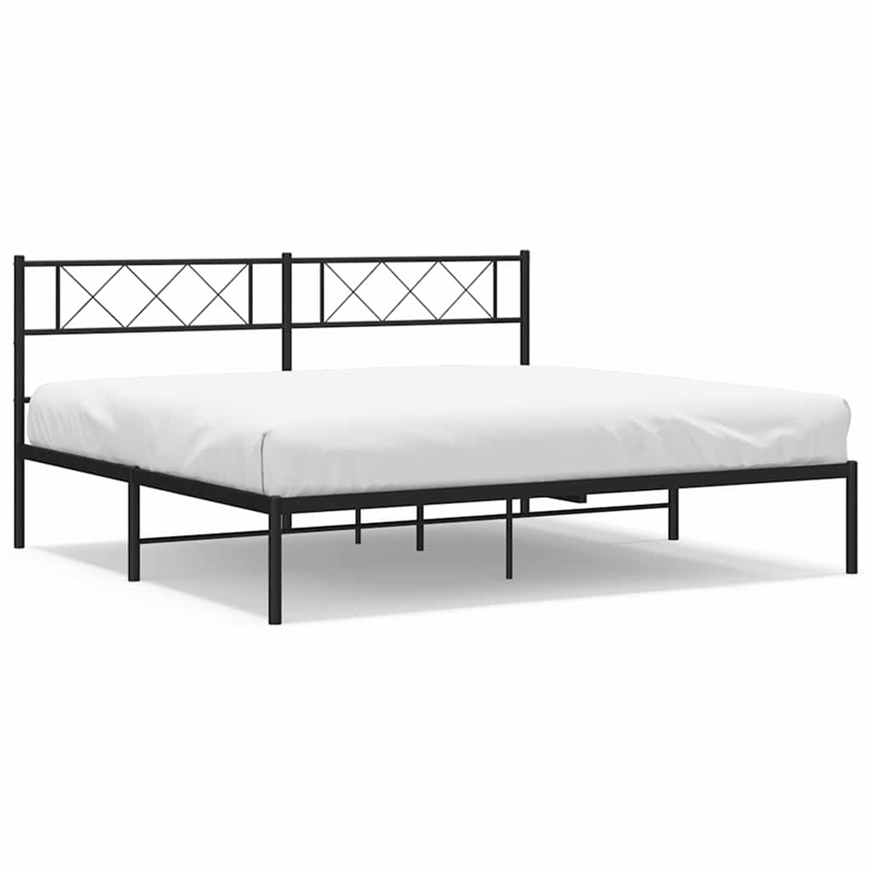vidaXL Rectangular Powder-Coated Steel Full Bed Frame in Black