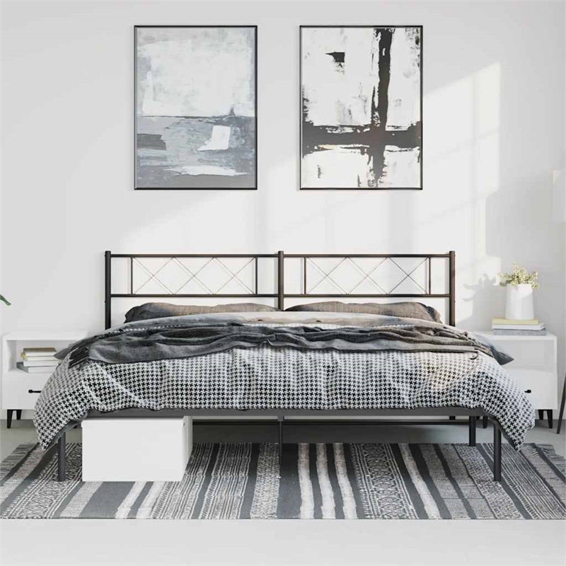 vidaXL Rectangular Powder-Coated Steel Full Bed Frame in Black