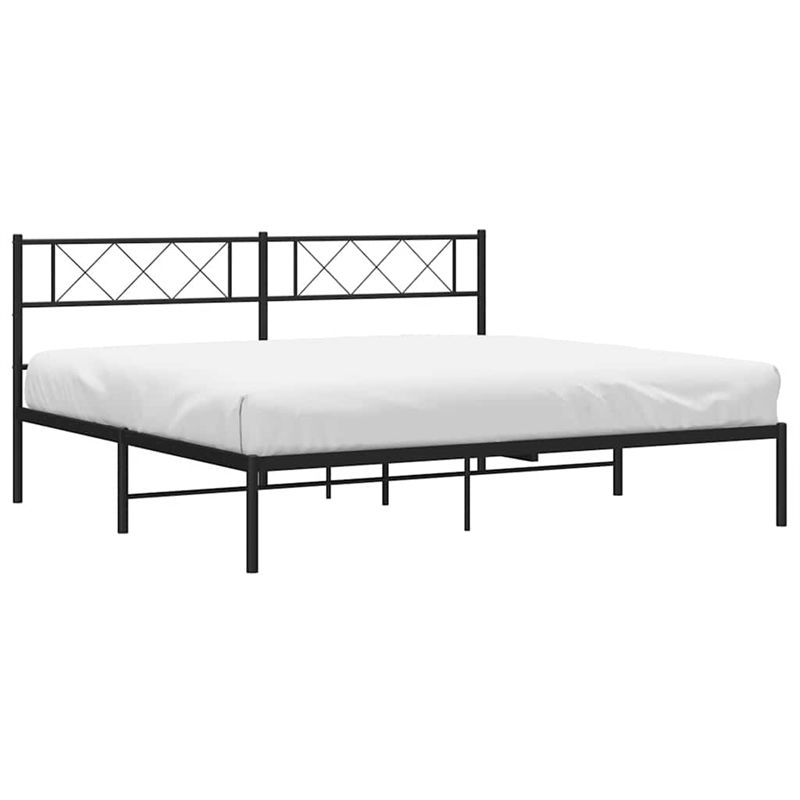 vidaXL Rectangular Powder-Coated Steel Full Bed Frame in Black