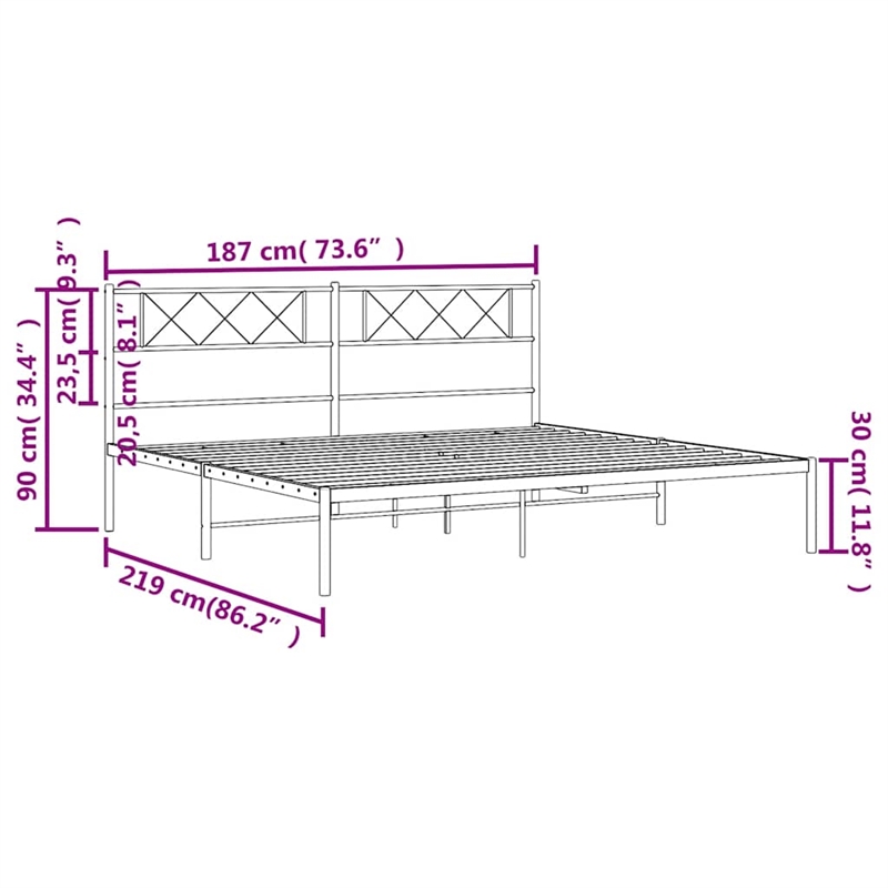 vidaXL Rectangular Powder-Coated Steel Full Bed Frame in Black
