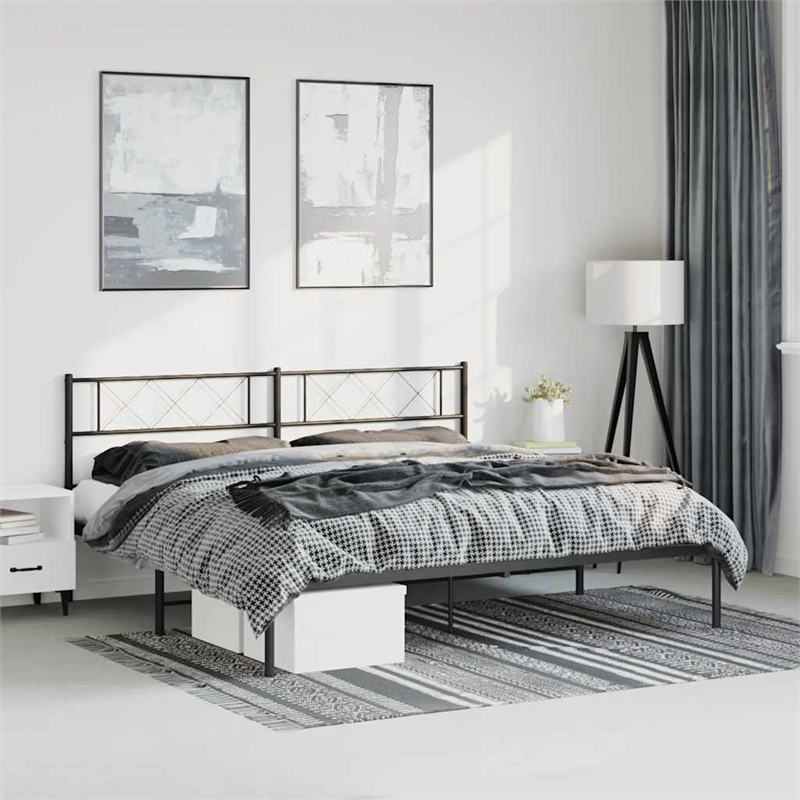 vidaXL Rectangular Powder-Coated Steel Full Bed Frame in Black