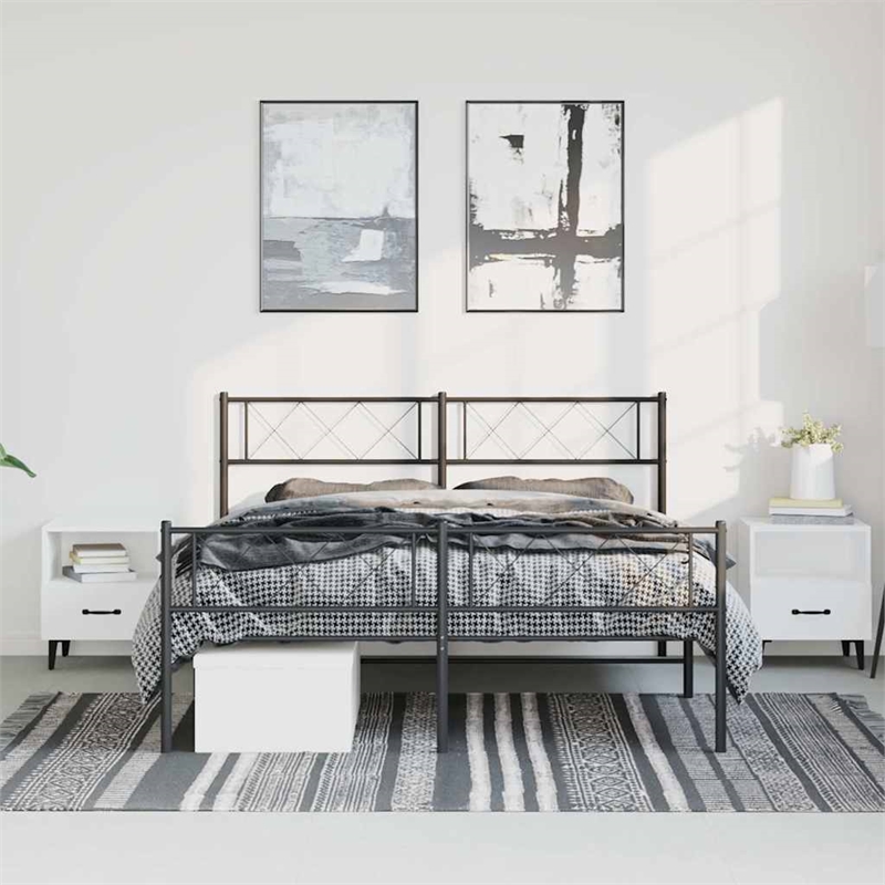 vidaXL Powder-Coated Steel Full/Double Bed Frame in Black