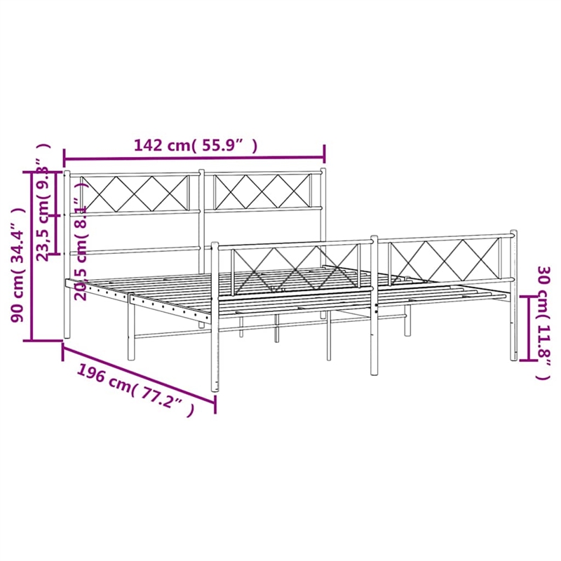 vidaXL Powder-Coated Steel Full/Double Bed Frame in Black