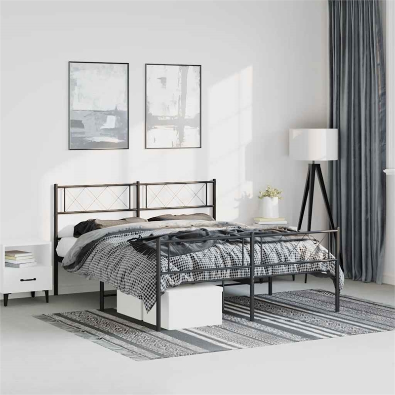 vidaXL Powder-Coated Steel Full/Double Bed Frame in Black
