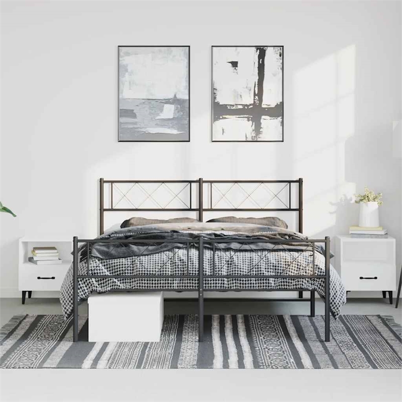 vidaXL Powder-Coated Steel King Bed Frame in Black