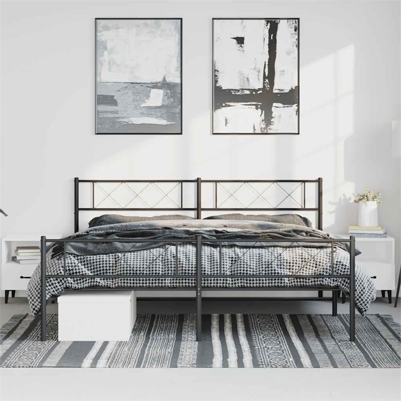 vidaXL 76 X 80 Black Powder-Coated Stee Bed Frame in Black