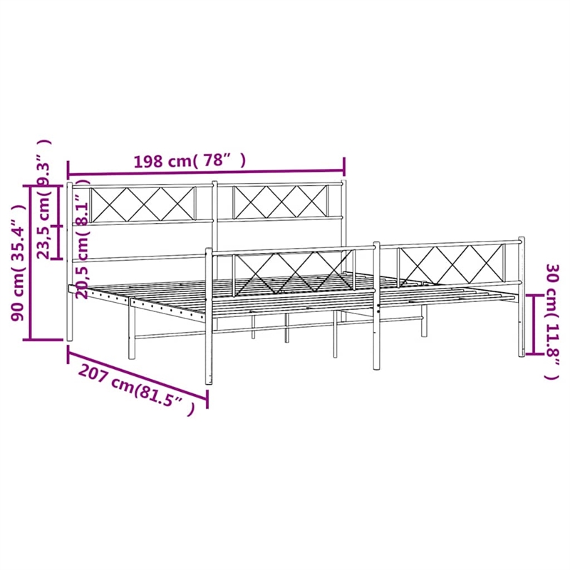 vidaXL 76 X 80 Black Powder-Coated Stee Bed Frame in Black