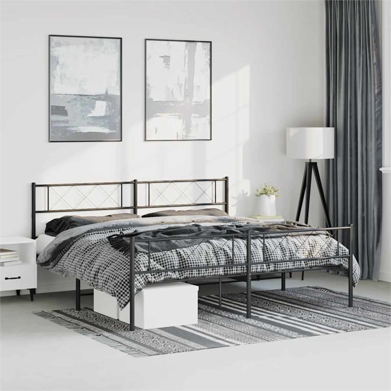 vidaXL 76 X 80 Black Powder-Coated Stee Bed Frame in Black