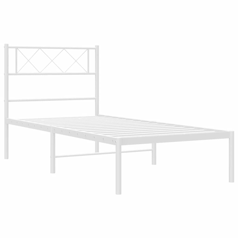 vidaXL Powder-Coated Steel Single Metal Bed Frame in White