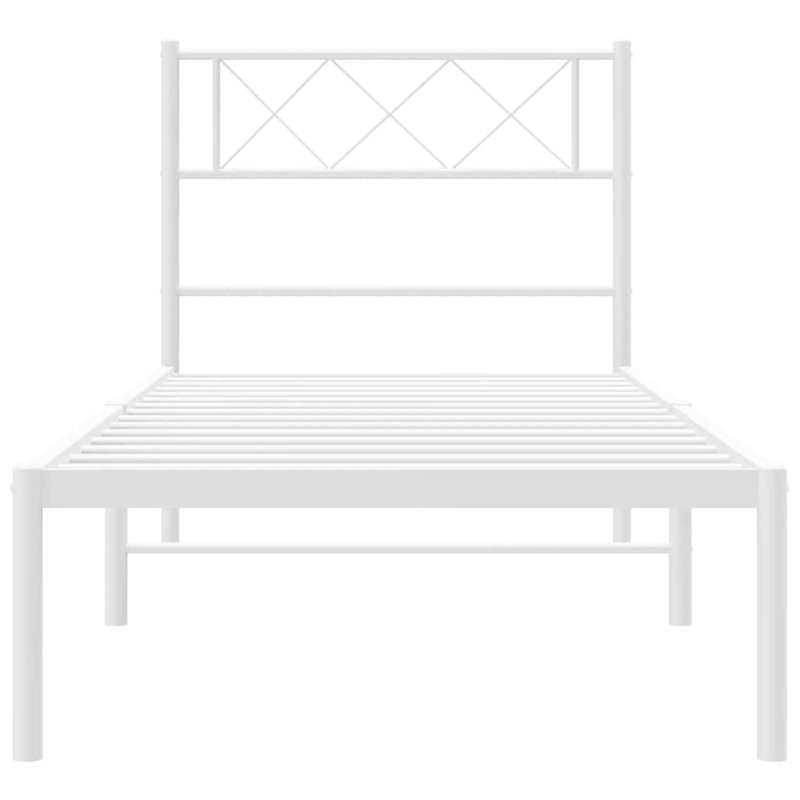 vidaXL Powder-Coated Steel Single Metal Bed Frame in White