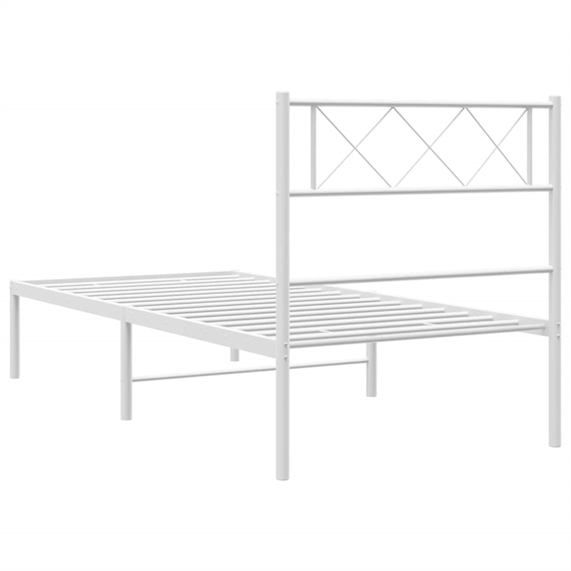 vidaXL Powder-Coated Steel Single Metal Bed Frame in White