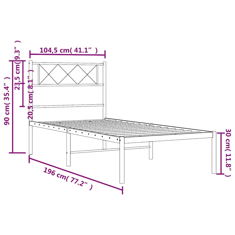 vidaXL Powder-Coated Steel Single Metal Bed Frame in White