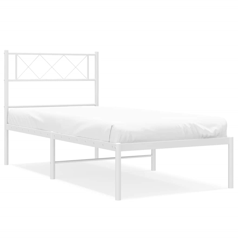 vidaXL Rectangular Powder-Coated Steel Twin Bed Frame in White