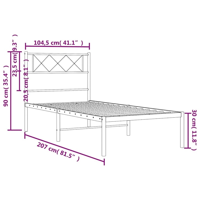 vidaXL Rectangular Powder-Coated Steel Twin Bed Frame in White