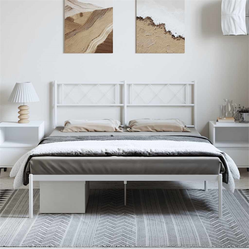vidaXL Powder-Coated Steel King Size Bed Frame in White