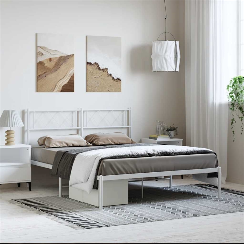 vidaXL Powder-Coated Steel King Size Bed Frame in White