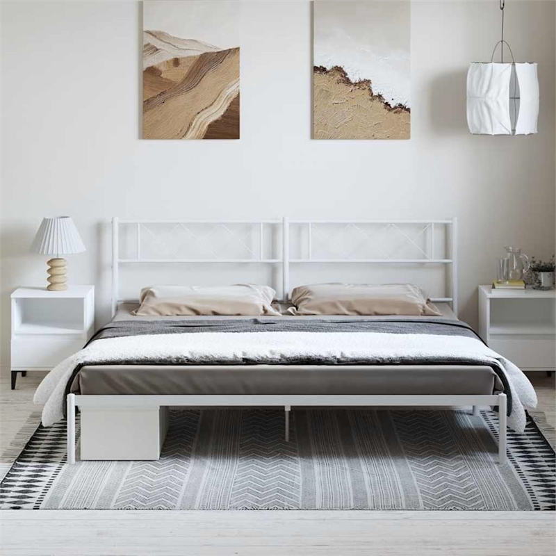 vidaXL 72 x 82.9 Black Powder-Coated Stee Bed Frame in White