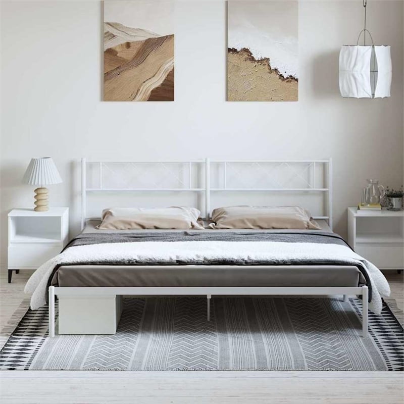 vidaXL Rectangular Modern Metal Bed Frame in White