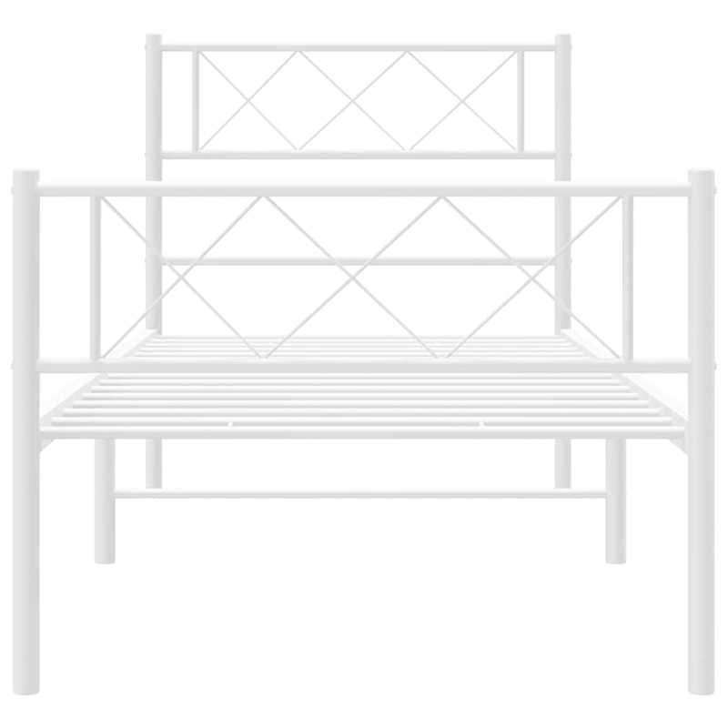 vidaXL Rectangular Powder-Coated Steel Twin Bed Frame in White