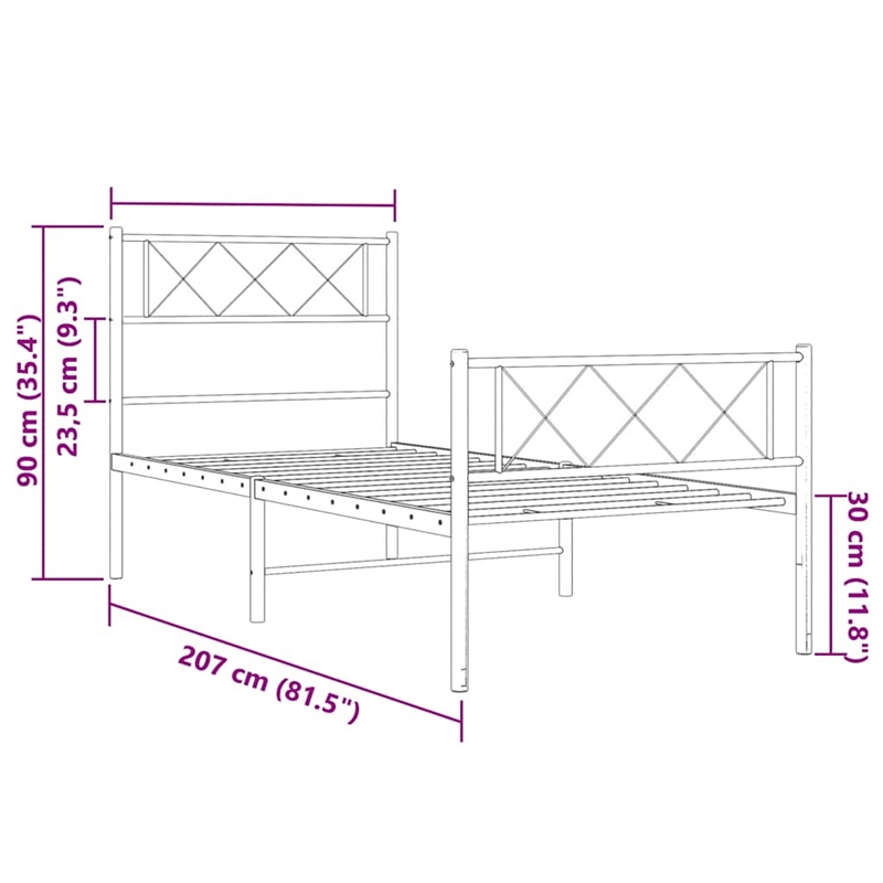 vidaXL Rectangular Powder-Coated Steel Twin Bed Frame in White