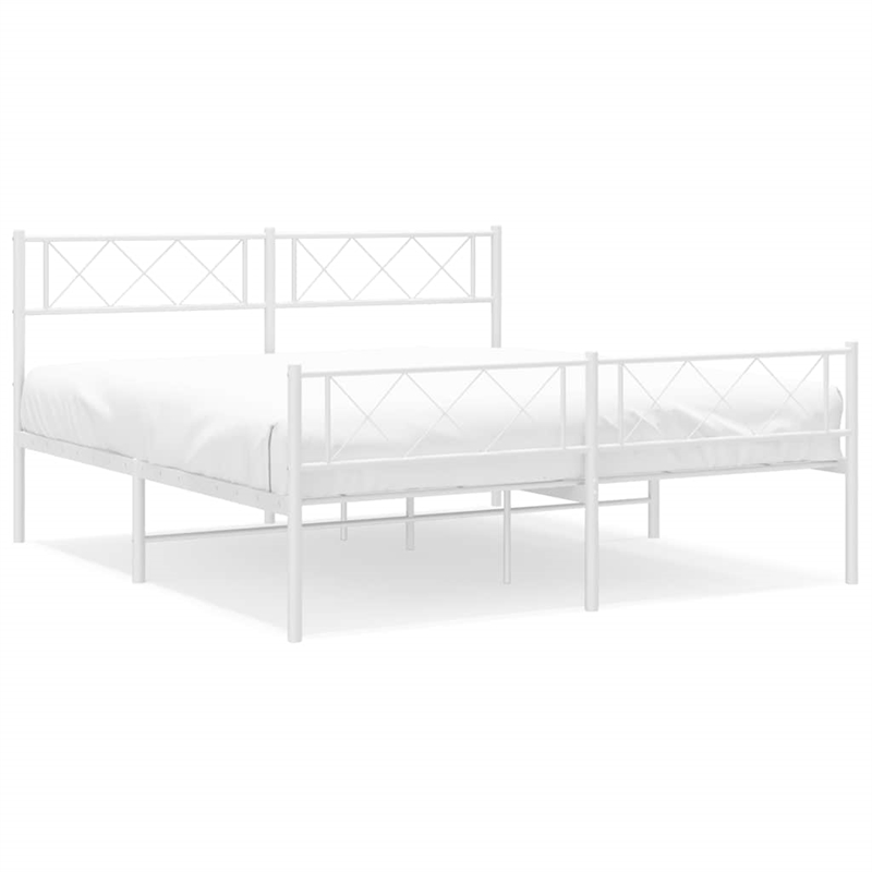 vidaXL Rectangular Powder-Coated Steel Full Bed Frame in White