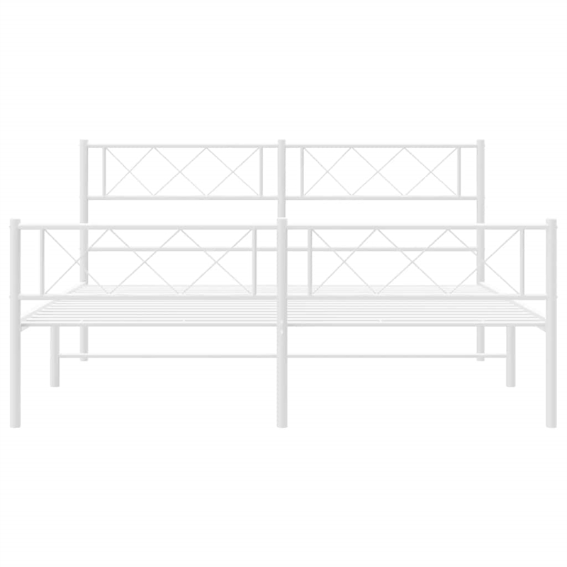 vidaXL Rectangular Powder-Coated Steel Full Bed Frame in White