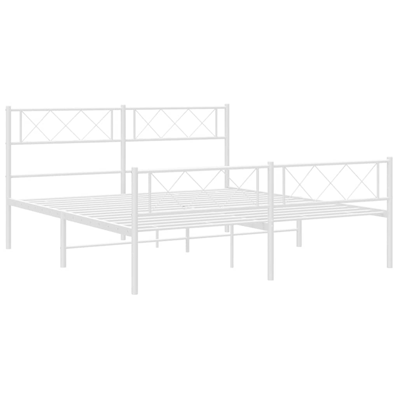 vidaXL Rectangular Powder-Coated Steel Full Bed Frame in White