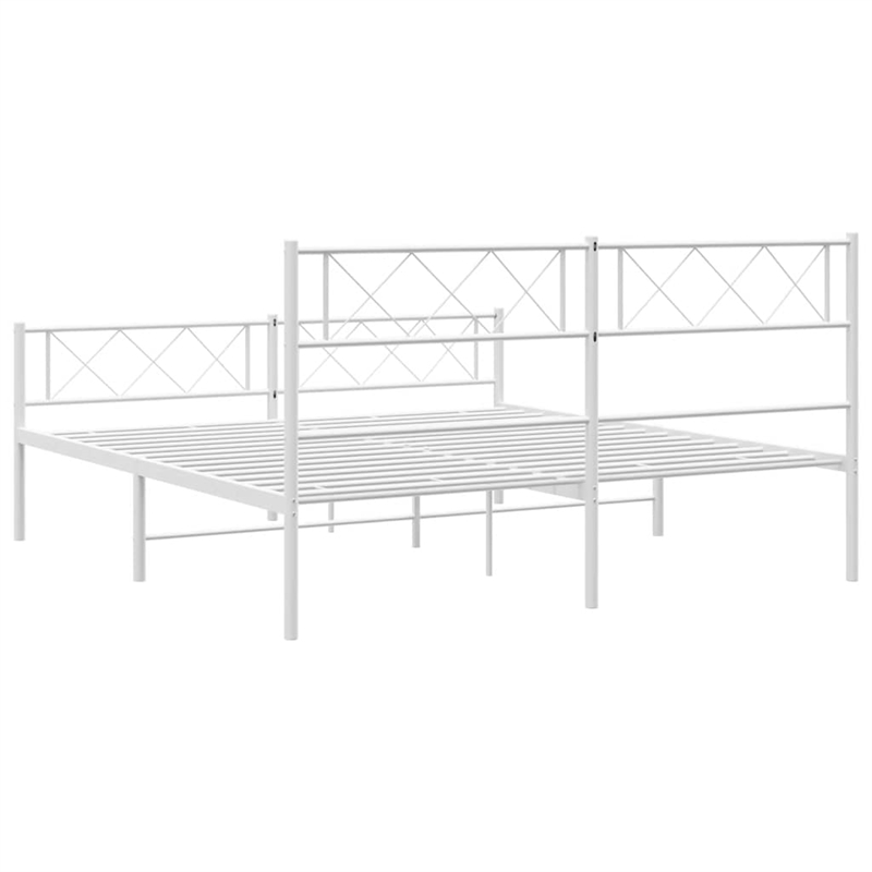 vidaXL Rectangular Powder-Coated Steel Full Bed Frame in White