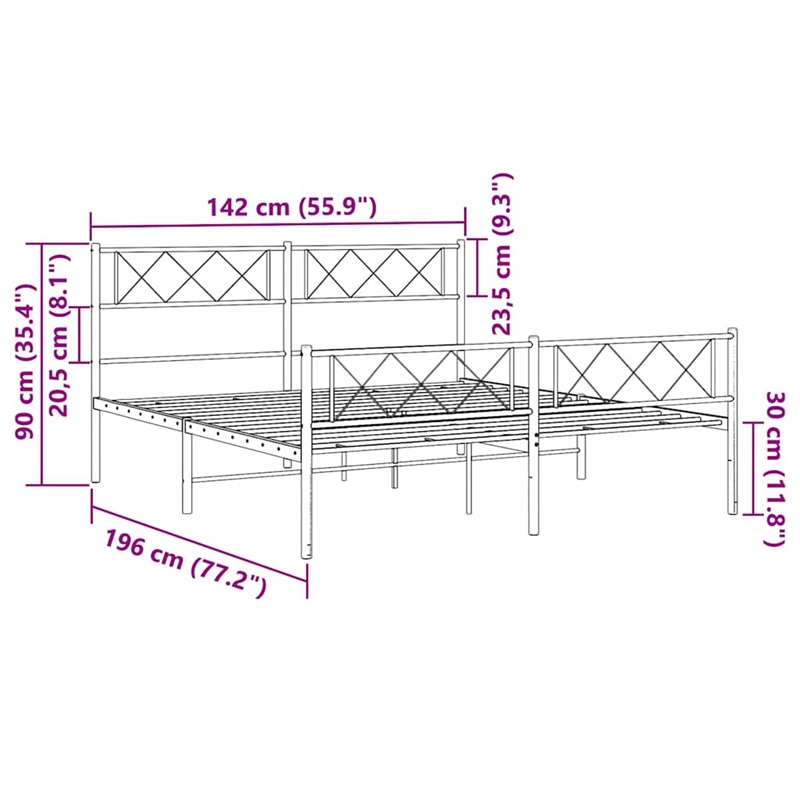 vidaXL Rectangular Powder-Coated Steel Full Bed Frame in White