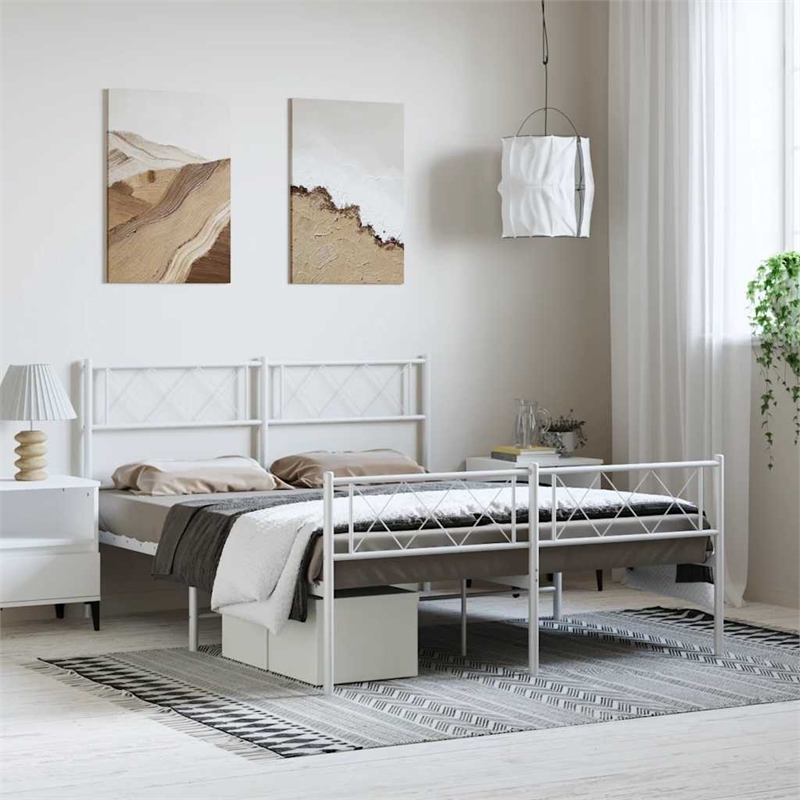 vidaXL Powder-Coated Steel King Size Bed Frame in White