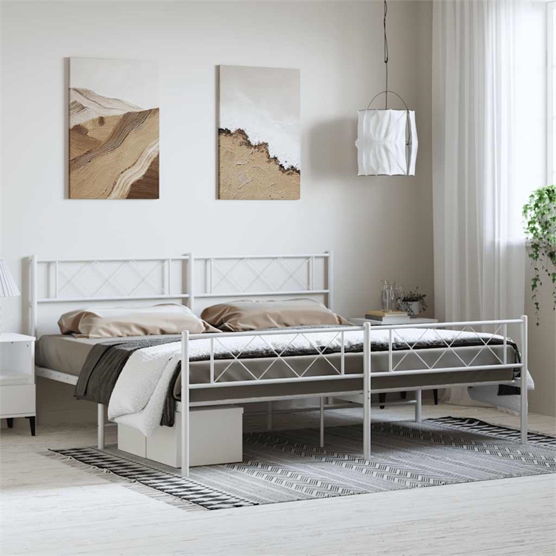 vidaXL 72 x 84 Powder-coated steel Bed Frame in White