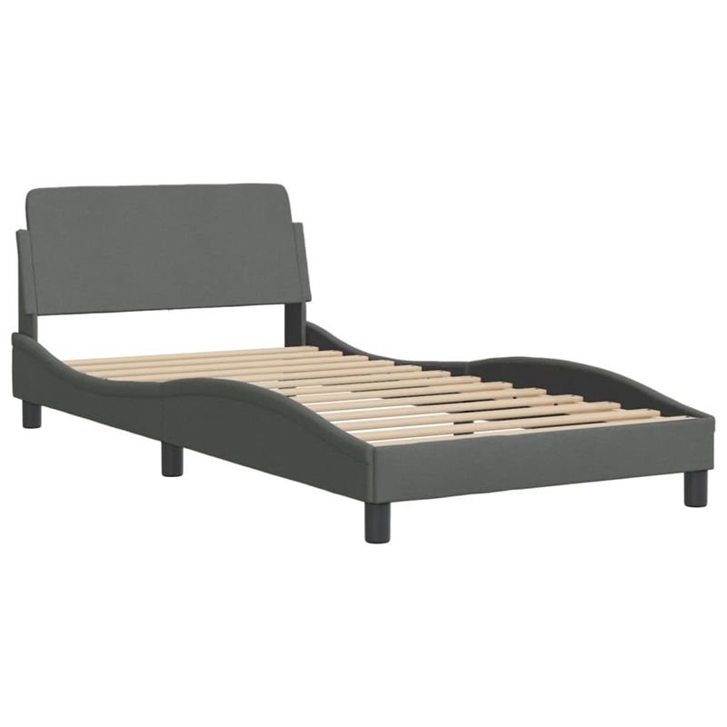 vidaXL Engineered Wood Twin Bed Frame with Headboard in Dark Gray