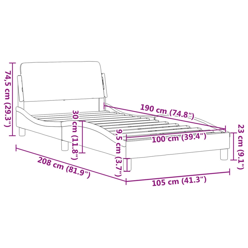 vidaXL Engineered Wood Twin Bed Frame in Dark Gray