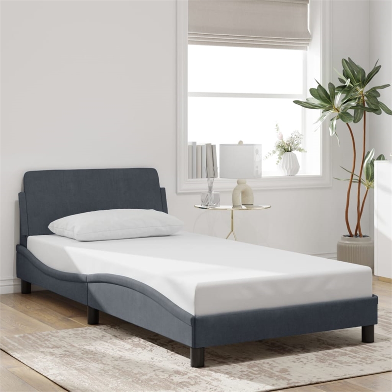 vidaXL Engineered Wood Twin Bed Frame in Dark Gray