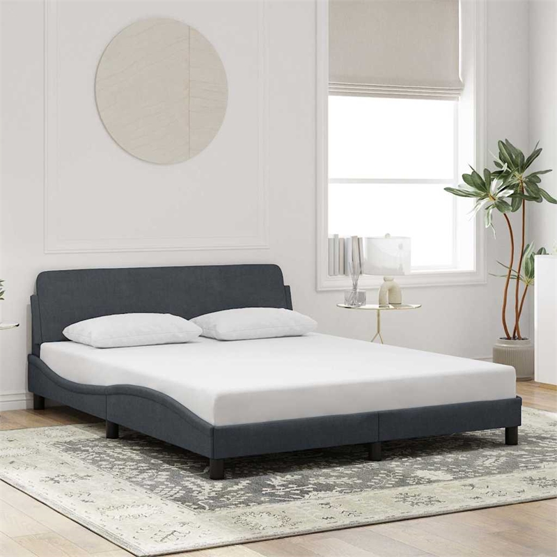 vidaXL Engineered Wood Bed Queen Frame in Dark Gray