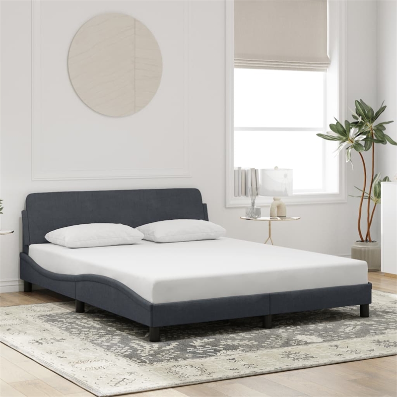 vidaXL Engineered Wood Bed Queen Frame in Dark Gray