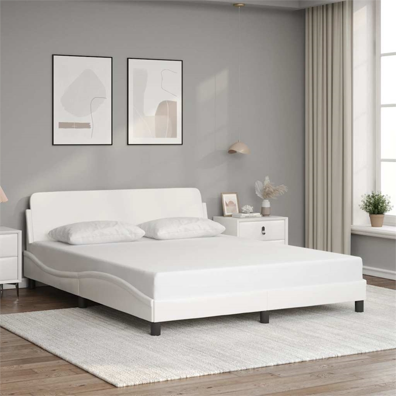 vidaXL Queen Faux Leather Engineered Wood Bed Frame in White