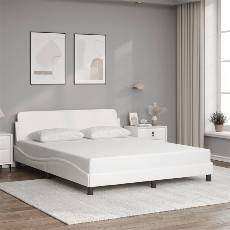vidaXL Queen Faux Leather Engineered Wood Bed Frame in White