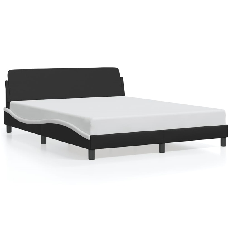 vidaXL Engineered Wood Faux Leather Queen Bed Frame in Black and White