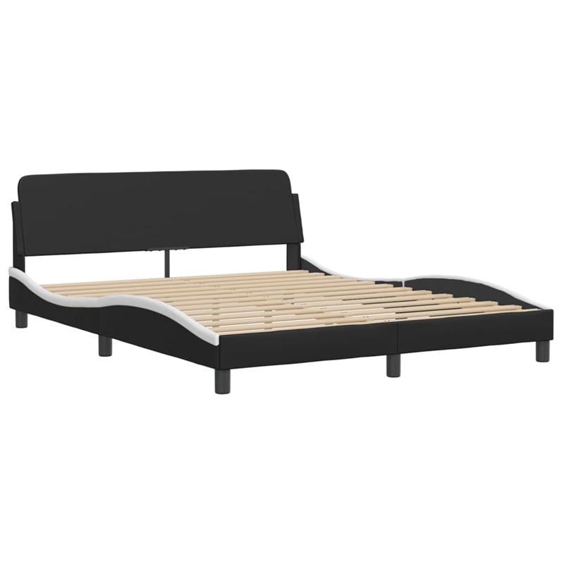 vidaXL Engineered Wood Faux Leather Queen Bed Frame in Black and White
