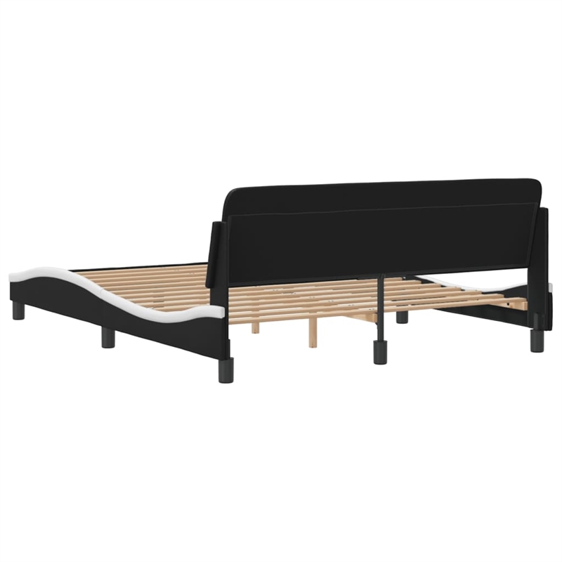 vidaXL Engineered Wood Faux Leather Queen Bed Frame in Black and White