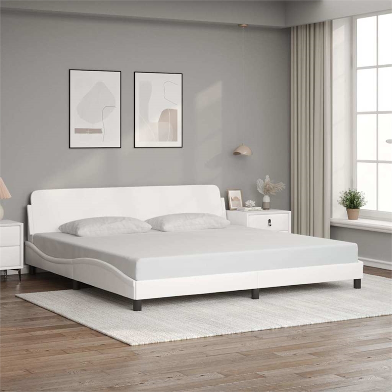 vidaXL Engineered Wood Faux Leather Full Bed Frame in White
