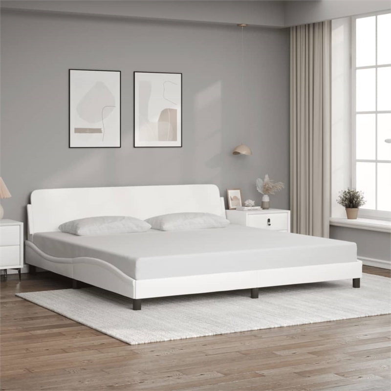 vidaXL Engineered Wood Faux Leather Full Bed Frame in White