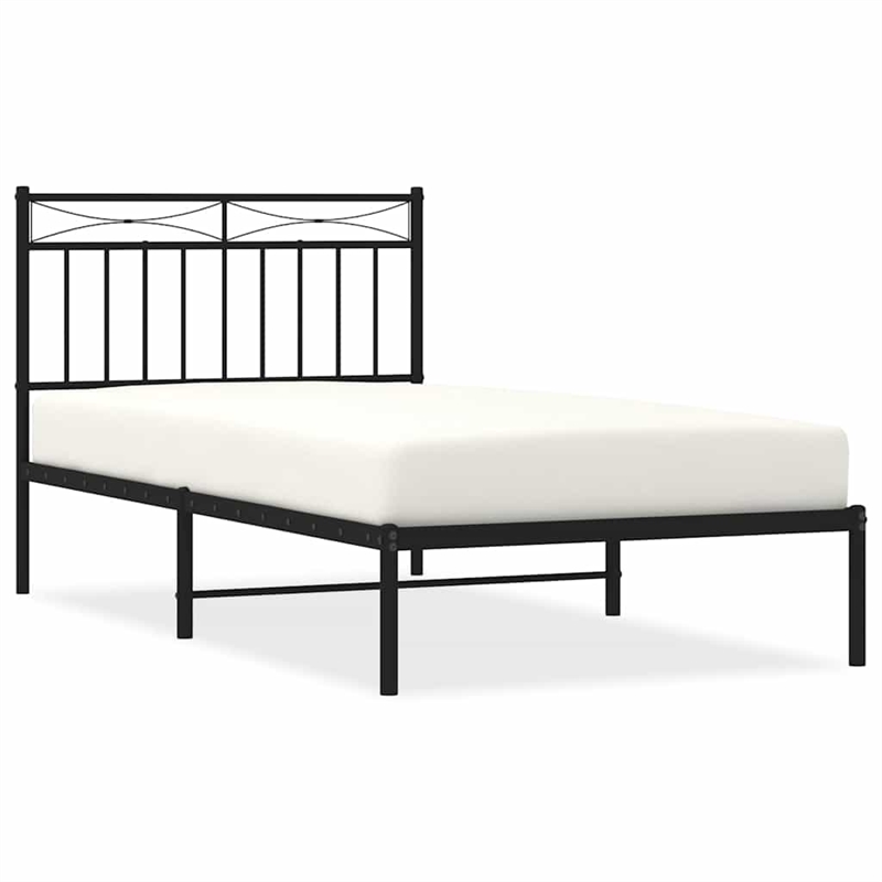vidaXL Powder-Coated Steel Single Bed Frame in Black